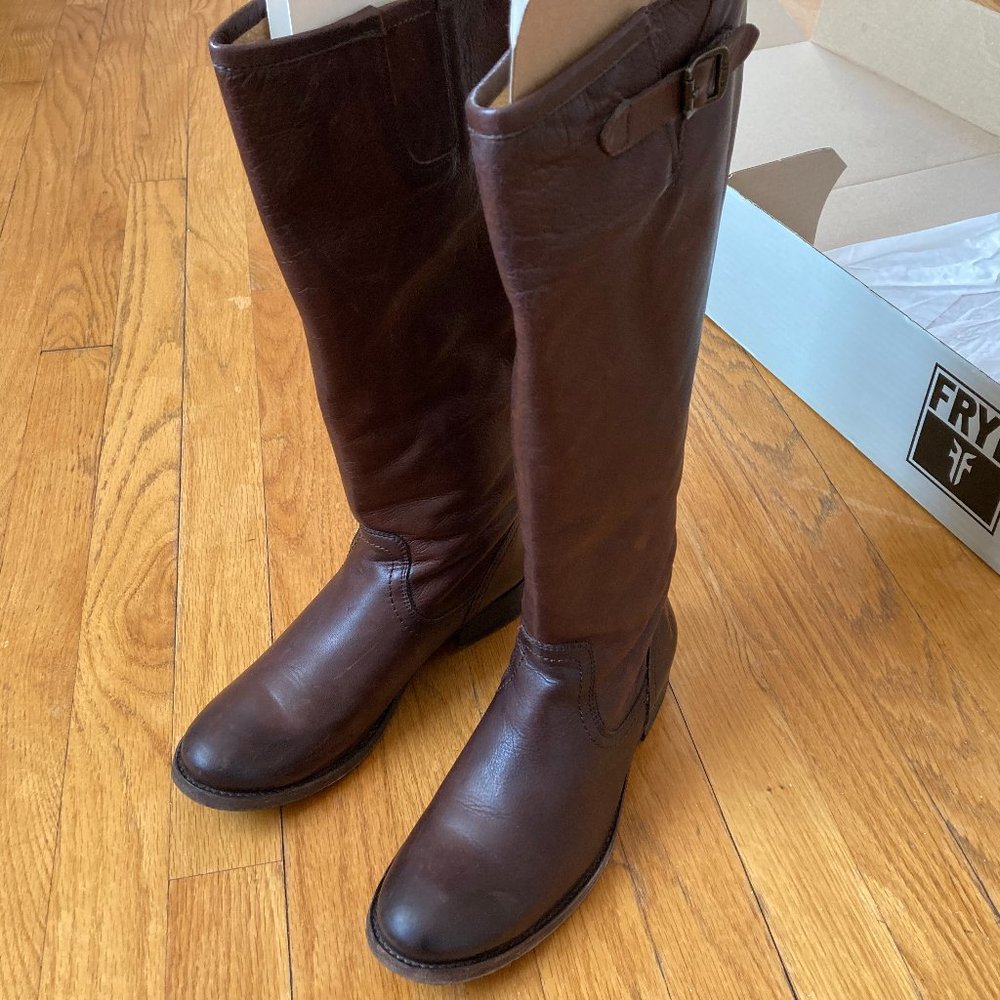 Frye Women's Pippa Back Zip Tall Boots Dark Brown Size 6.5M #76999